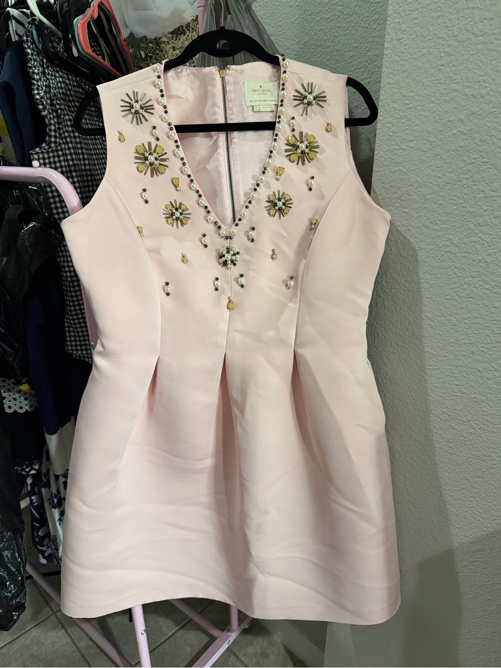 kate spade sleeveless blush pink jeweled V-neck cocktail dress